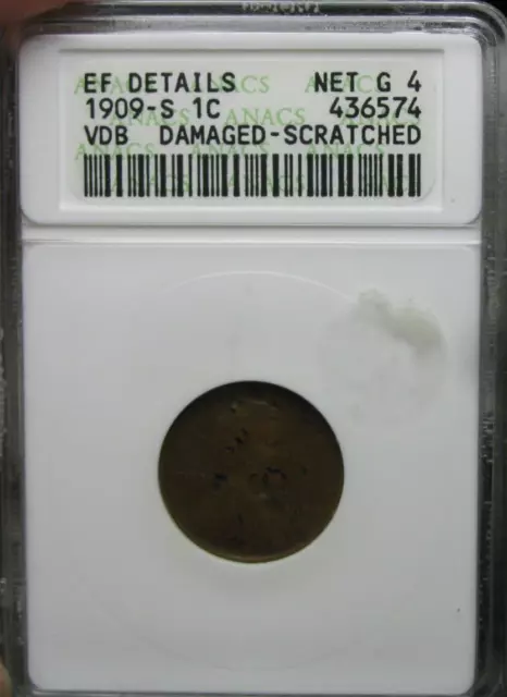 1909-S VDB Lincoln Cent Wheat Penny ---- XF Details ANACS scratched ---- #850A