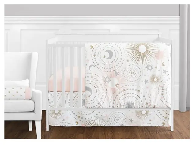 Sweet Jojo Designs Celestial Crib Bedding 11pc SET Pink Gold Silver Ruffles