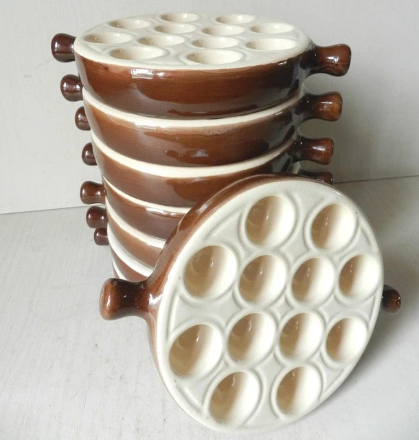 Lot De 6 Poêlons à Escargots En Porcelaine - 12 Trous - 18x3,2 Cm - Rustique