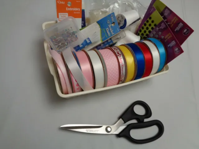 Lot of sewing supplies ribbon thread Westcott shears