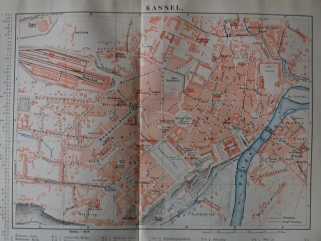 Stadtplan von Kassel ( Mit Strassenregister ) - Lithographie 1890 2