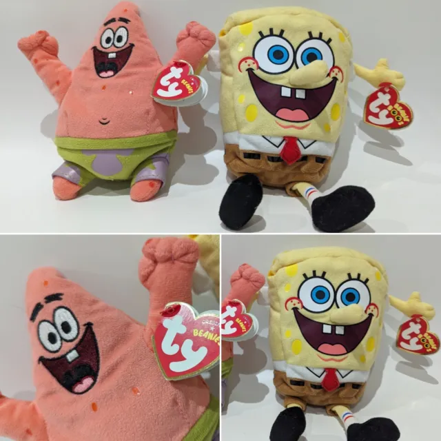 NWT TY Patrick Star & Spongebob Squarepants Plush Soft Toy Beanie Error Tags