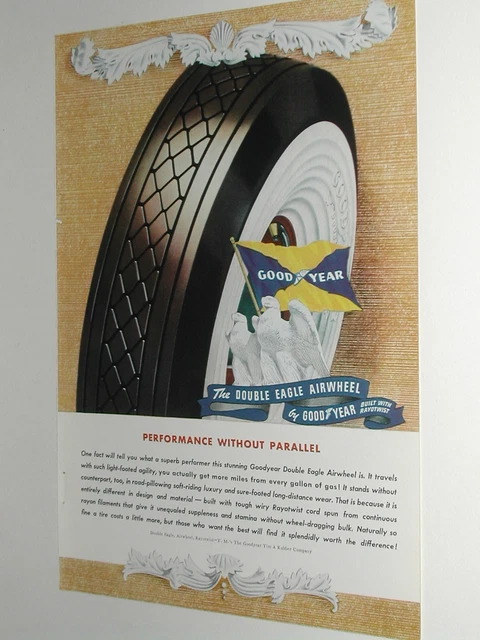1940 GOODYEAR TIRE advertisement, Double Eagle Tires, color art