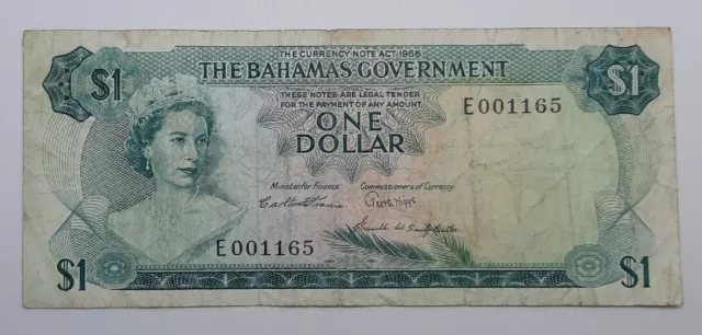 1965 - The Bahamas Government - 1 Dollar Banknote, Serial No. E 001165 (P-18b)