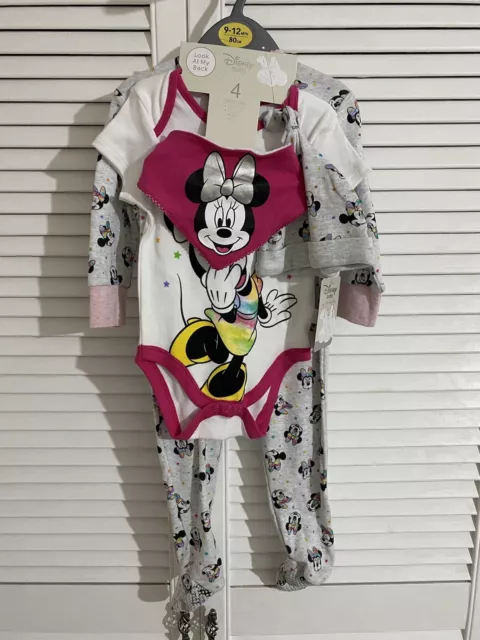 Disney Baby Primark 4 Piece Set Minnie Mouse 9-12 Months-Sleepsuit/Vest/Hat/Bib
