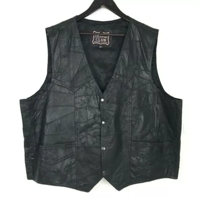 Leather Club Mens Sz 54 XXL Black Snap Front Genuine Leather Motorcycle Vest EUC