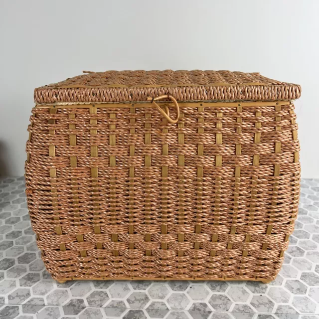 Vintage “Penny’s” Orange Woven Sewing Basket  Silk Lined Interior