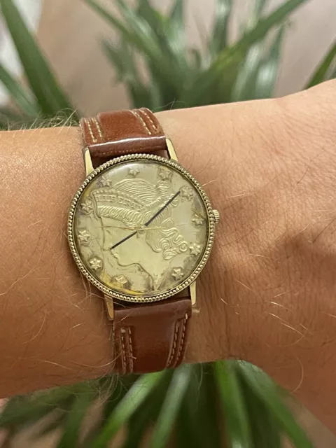 Vintage Tressa Swiss Men's Watch Liberty Coin 17J Gold Plated RUNS Vintage Tressa Swiss Men's Watch Liberty Coin 17J Gold Plated RUNS
