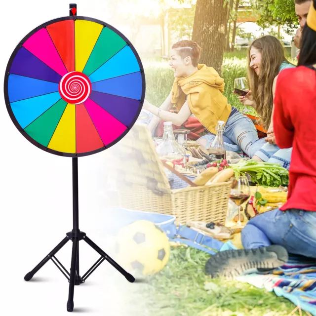 24" Color Prize Wheel Dry Erase Fortune Spinning Tabletop Floor Stand Win Game