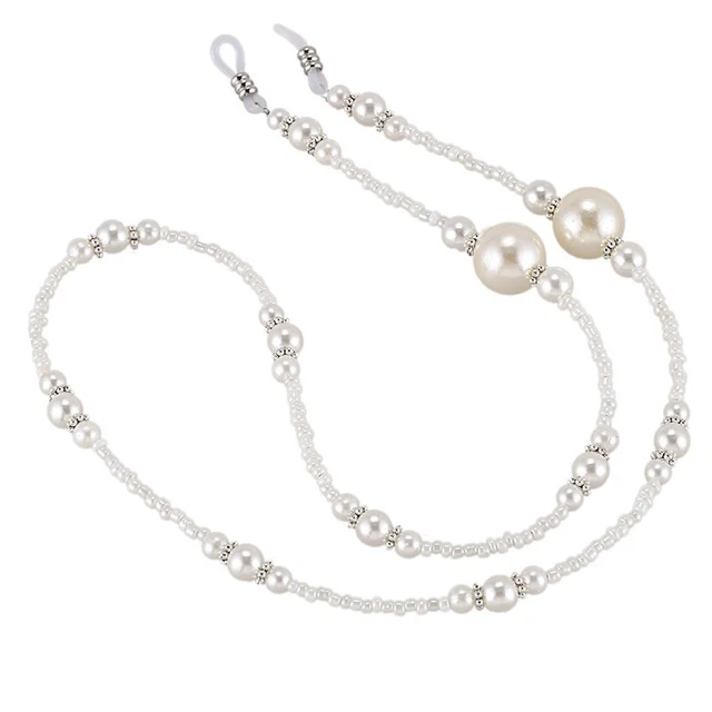 1x White  Beaded Sunglass Eyeglasses Reading Glasses Chain Cord Holder G6G7