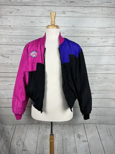 VINTAGE Arctic Cat Aztec Pink Purple Color Block Ski Bomber Jacket Womens M