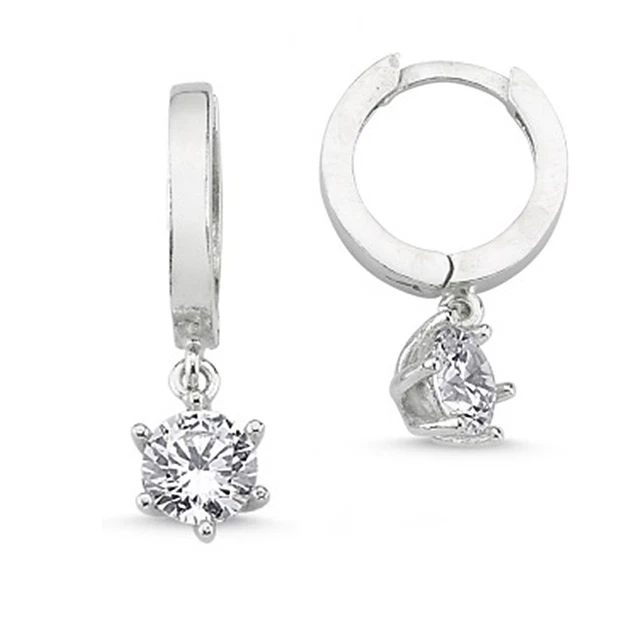 Kristallklar CZ 14mm Klappcreolen 925 Echt Silber Damen Ohrringe Ohrstecker CL03