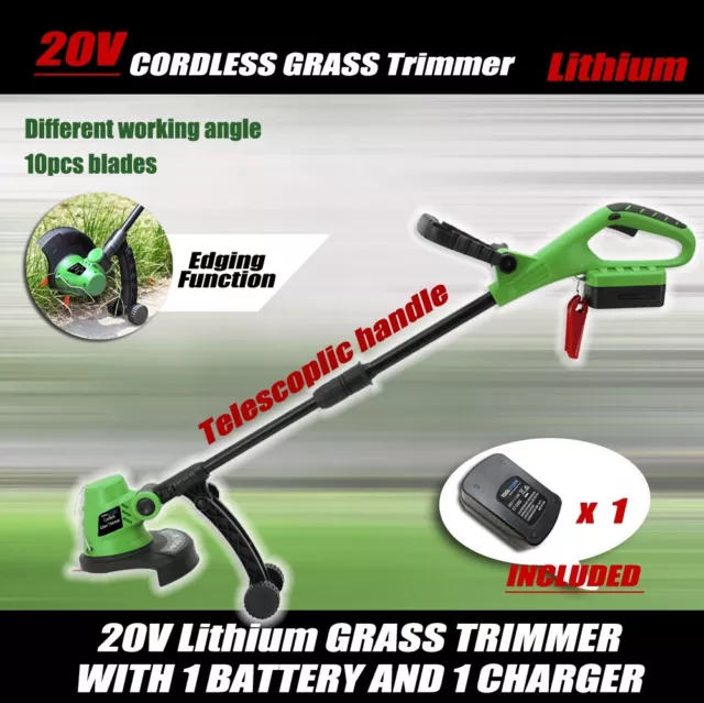 20V Lithium Grass Trimmer Lawn Grass Edge Brush Cutter w/ Blade & Wheels