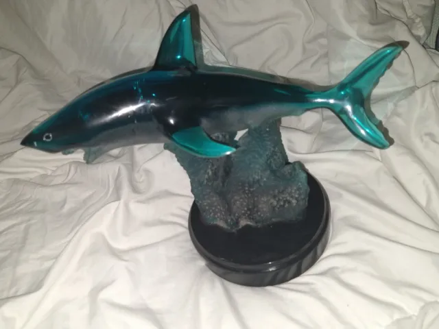 Signed Wyland  Blue Lucite Great White Shark Sculpture rare HTF