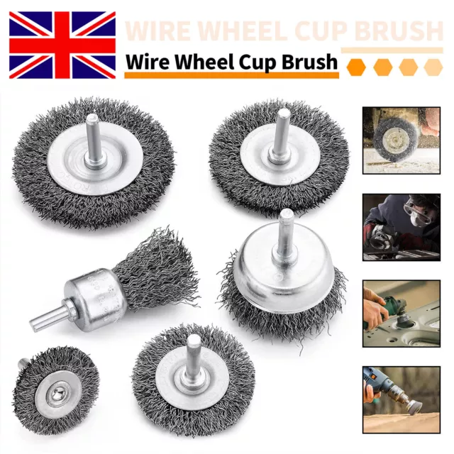 6Pcs Wire Wheel Cup Brush Set Grinding Wheel For Power Drills Paint Rust Remover