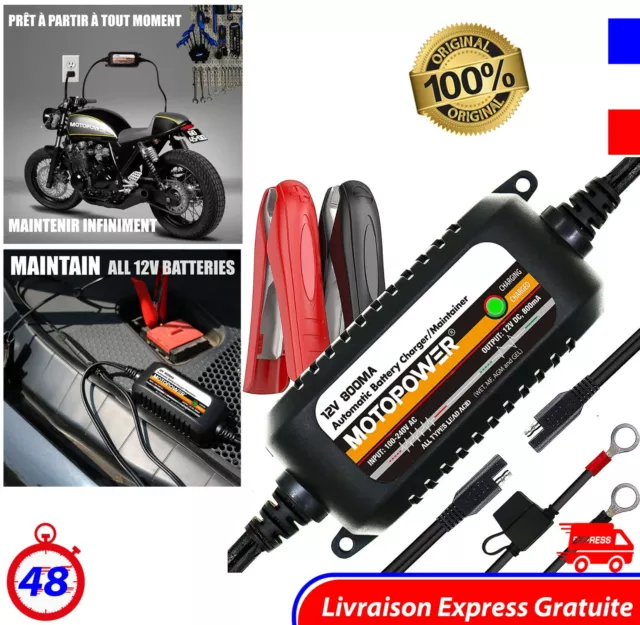 Chargeur Automatique de Batterie Voiture Moto 12V 800mA Entretenir Optimiser