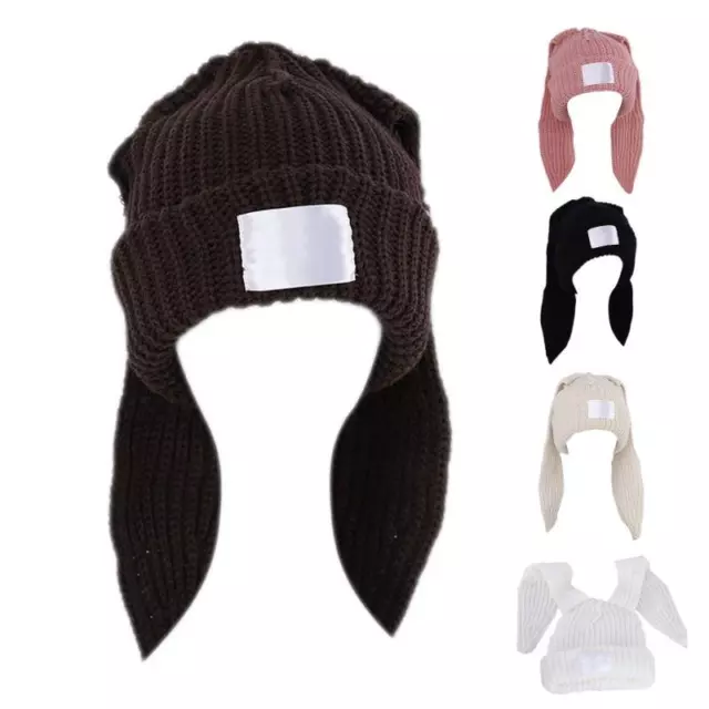 Rabbit Knit Hat Long Ear Hat Crochet Knitted Hat Skullies Beanie Winter Warm Hat