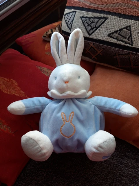 Doudou Boule Lapin Klorane bleu peluche tbe