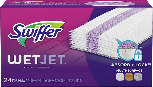 Swiffer Wetjet Hardwood Floor Cleaner Spray Mop Pad Refill, Multi Surface, 24 Co