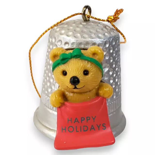 VTG 1994 Avon Teddy Bear Thimble Ornament Mini 1.5" Collectible Xmas Excellent