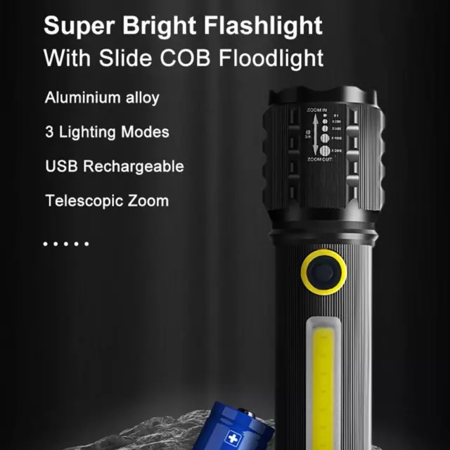 LED Strong Light Tactical Flashlight Rechargeable Super Torch Zoomable B3T4