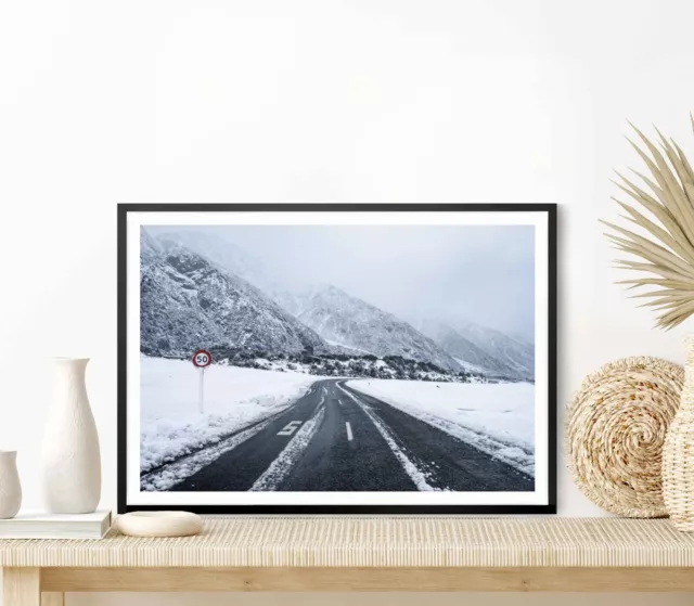 Atphalt Road in The Winter, Foggy Climat Poster Premium Quality Choose your Size