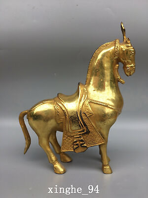 9.2" Chinese Old Antique dynasty Exquisite bronze 24k gilt horse statue
