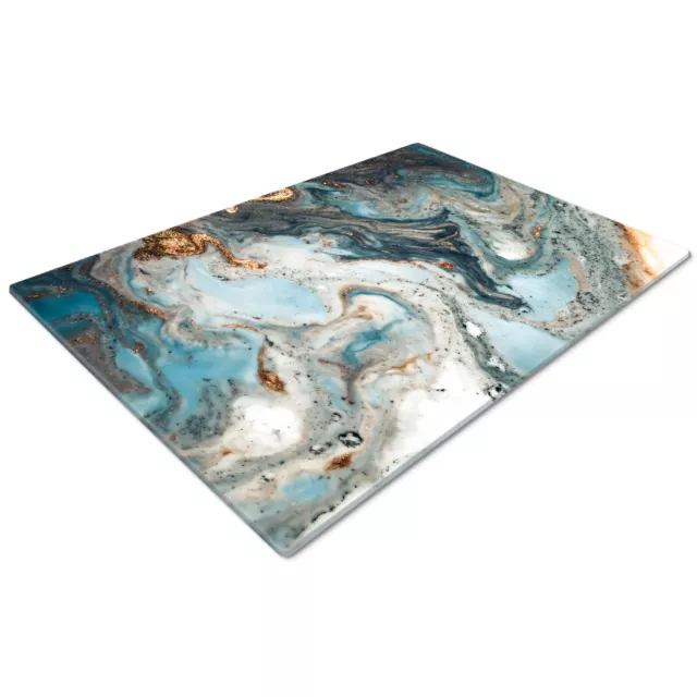 Glass Chopping Cutting Board Work Top Saver Large Blue Teal White Gold Marble