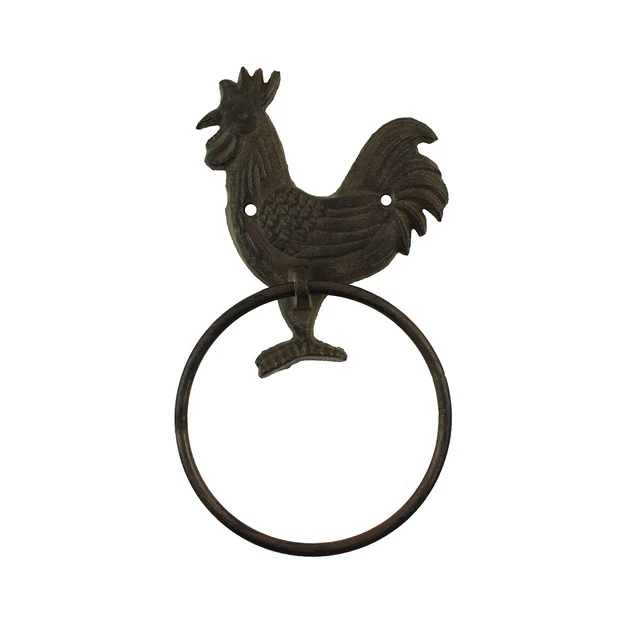 Cast Iron Rooster Bathroom Towel Ring Rustic Kitchen Hanger Hen Bath Wall Holder