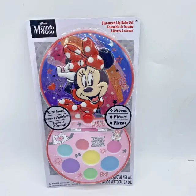 Disney Minnie Mouse Flavored Lip Balm Set 9 PC Set Compact W/Mirror New