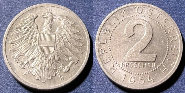 Austria 1954 2 Groschen KM-2876 Aluminium-magnesium UNC #2 - US Seller