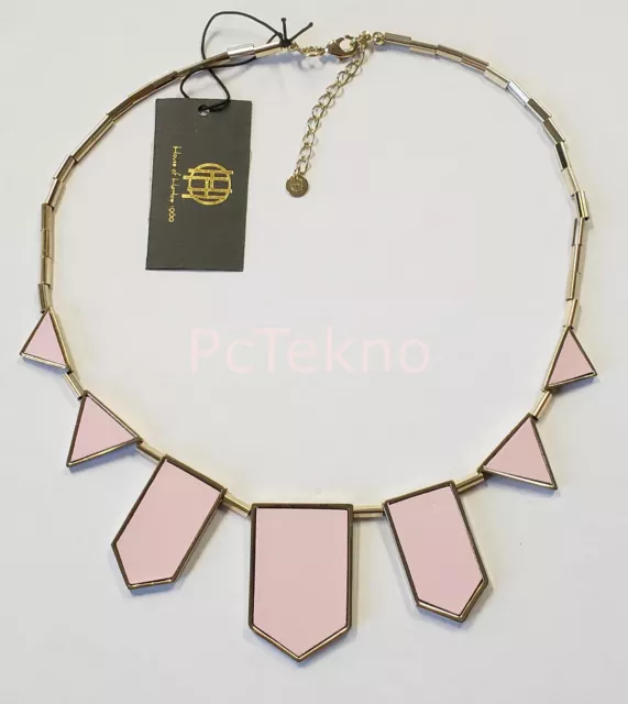 House of Harlow Pink Leather Gold tone Classic Station Necklace NWT