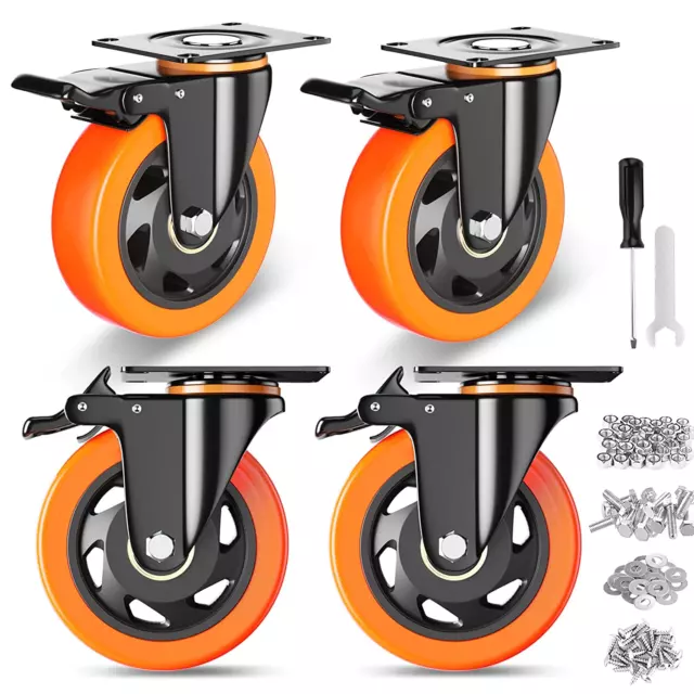 4 Inch Caster Wheels, Casters Set of 4, Heavy Duty Casters with Brake 2200 Lbs,