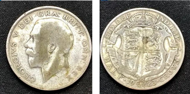 1923 UK Half Crown Coin Circulated  .500 Silver  Better Grade  World Coin    D85
