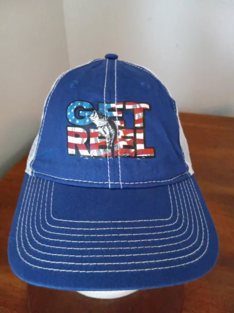 Get Reel fish Hat Cap blue Strap Back Fishing breathable adjustable
