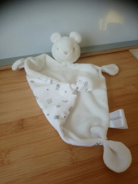 Doudou plat souris ours blanc biberons tétines hochets Absorba état neuf