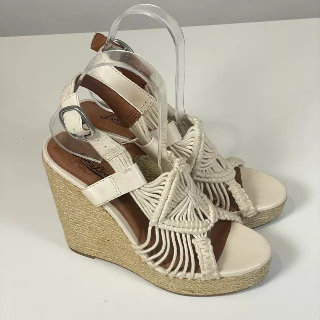 Lucky Brand Womens White 8 Macrame Crochet Sandals Espadrille Wedge Heels