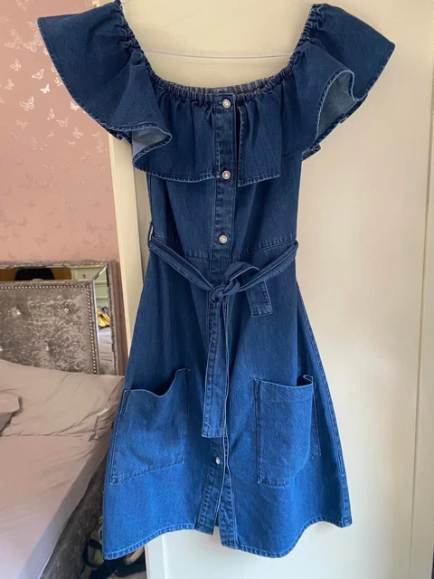 Girls River Island denim dress age 11 blue (C4)