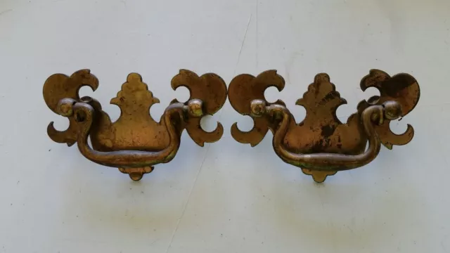 Nice Pair  Vintage Metal Drawer Pull Handle 2 1/2" Ctr To Ctr W/ Screws  (835D)