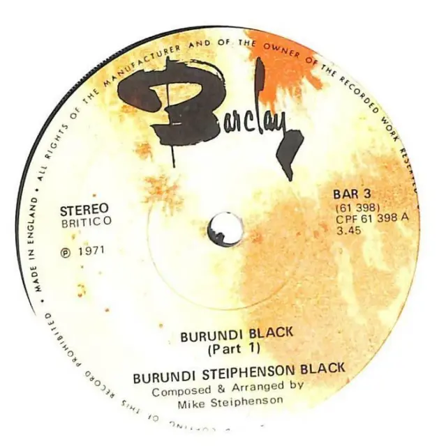 Burundi Steiphenson schwarz Burundi schwarz UK 7" Vinyl Schallplatte 1971 BAR3 Barclay Sehr guter Zustand +