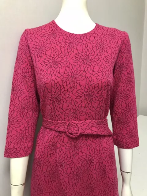 Original Vintage 60s Dress Metallic Embroidery Pink  , Medium Size, Retro Mod