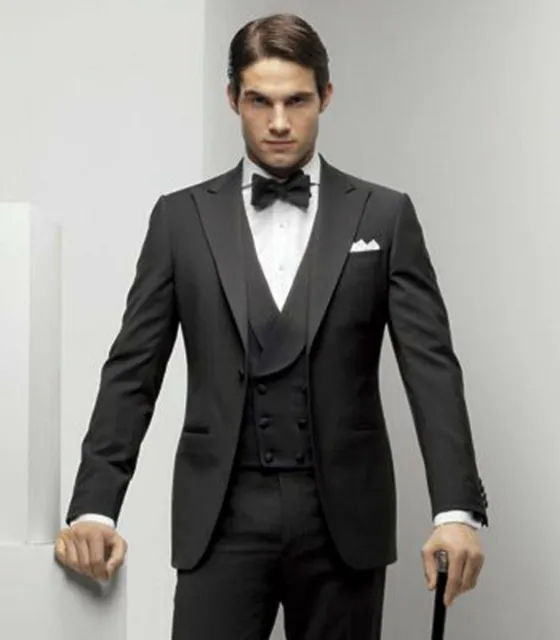 Abiti da uomo grigio scuro designer eleganti abiti da cena da matrimonio (cappotto + gilet + pantaloni)