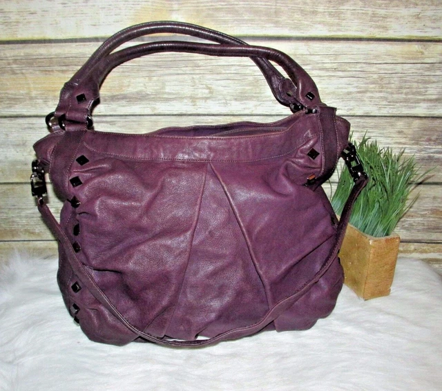 Treesje Marley Purple Pebbled Studded Pleated Leather Purse Shoulder Bag Hobo