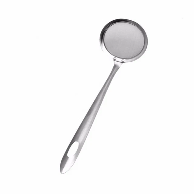 Setaglio acciaio inox strumenti metallo maniglia lunga cucchiaio filtro olio pala a rete