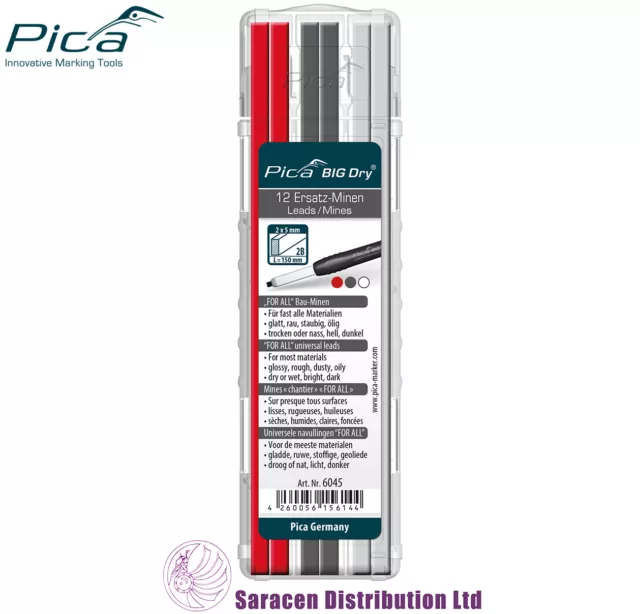 Pica Big Dry Pencil Refills Pack Of 12 - Red, White, & Graphite - 6045