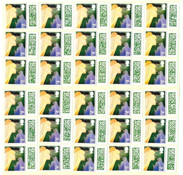 GB 50+ 2nd CLASS BARCODED STAMPS £42.50 FACE VALUE UNFRANKED OFF PAPER WITH GUM.