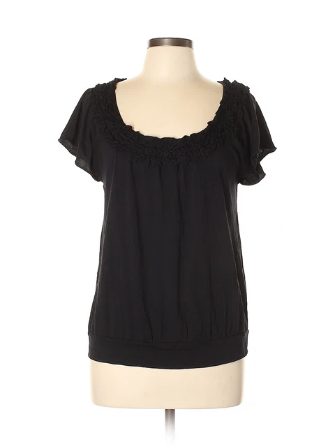 Elle Women Black Short Sleeve Top L
