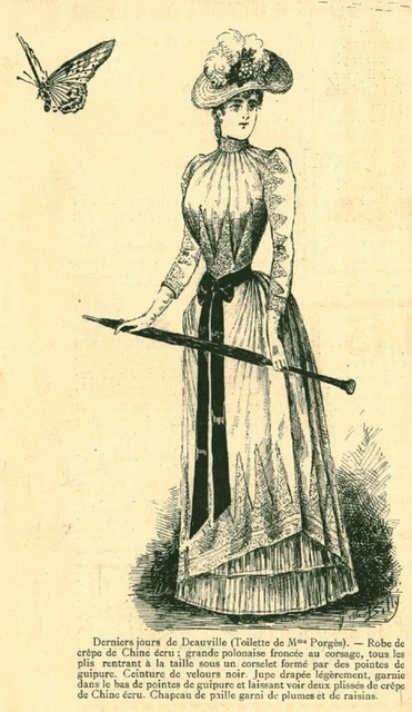 Gravure Ancienne 1889 - Toilette De Mme Porgès Par G. De Billy - Extrait De Livre