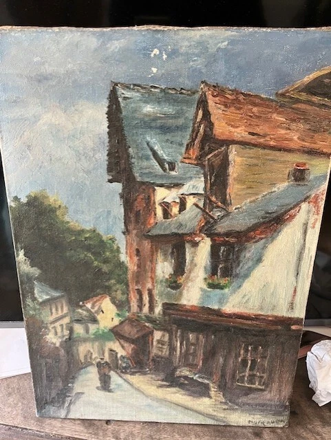 Peinture à L'huile Ancienne - Paysage De Village Signé - Style Classicisme