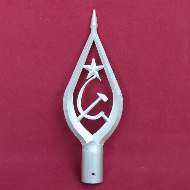 Old Big USSR FLAG Pole TOP Sickle Hammer Communist STAR Vintage Soviet Banner 2